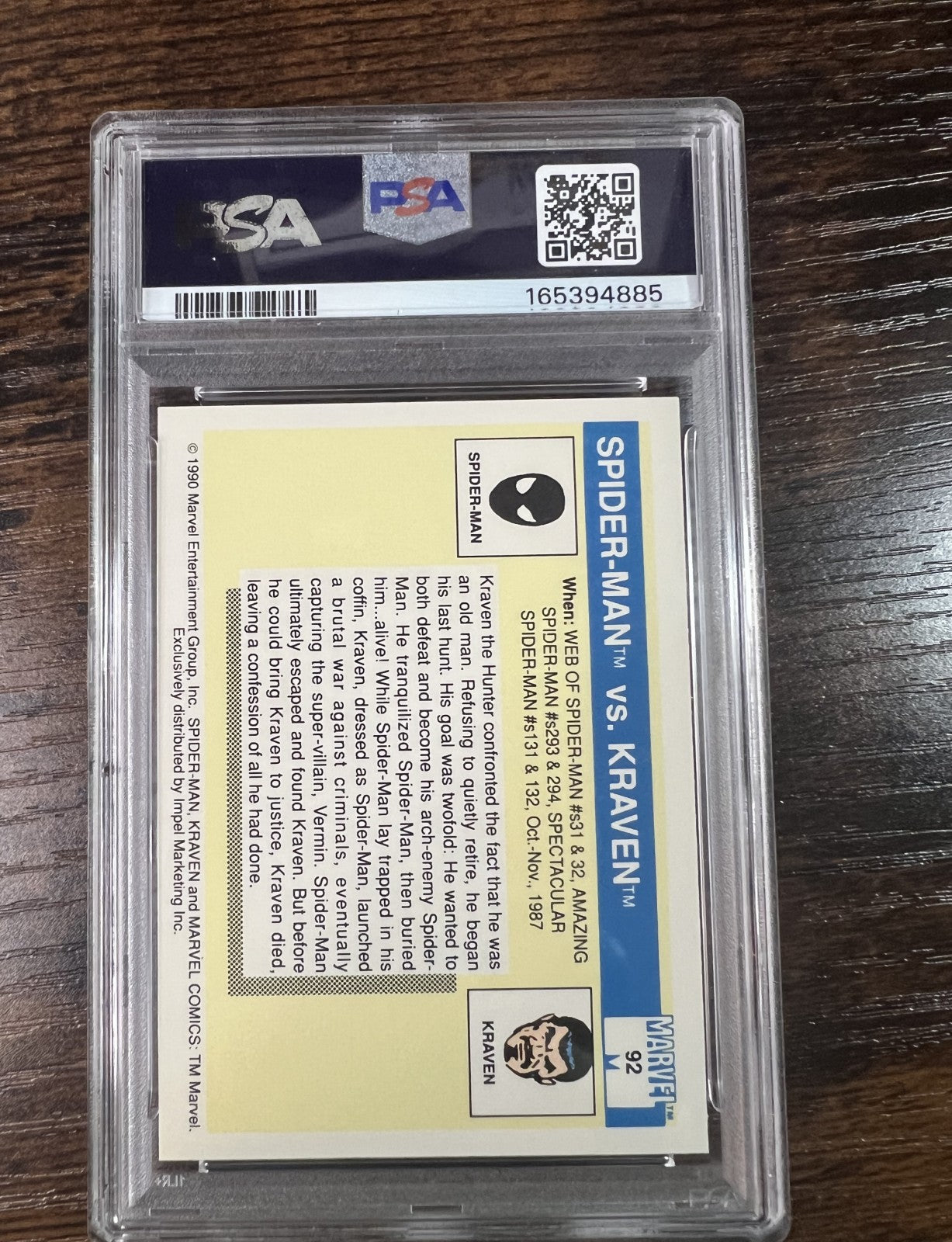 1990 Marvel Universe #92 Spider-Man vs Kraven Impel PSA 9 Mint