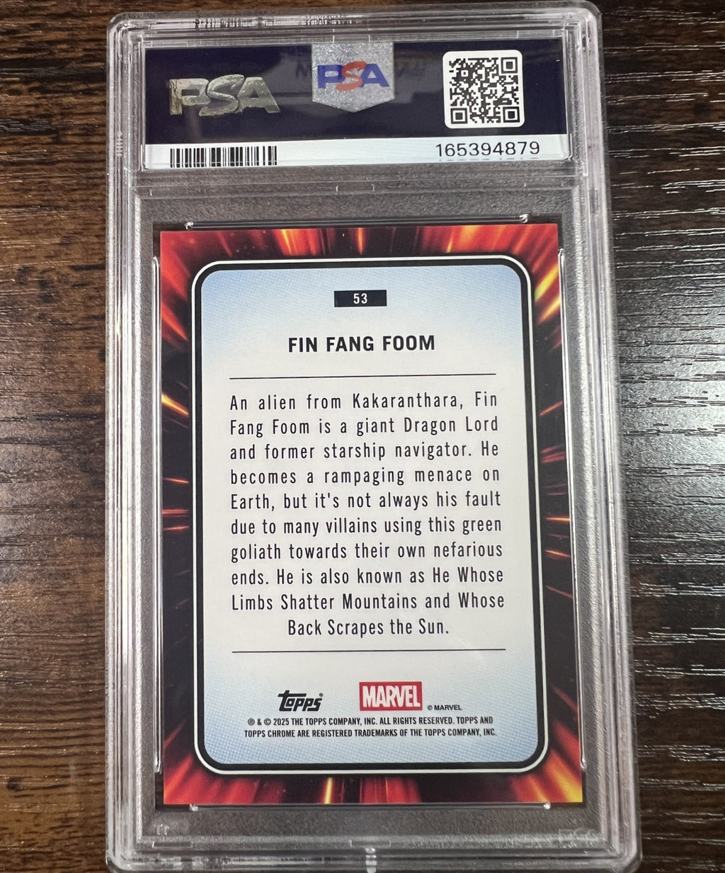 2025 Topps Chrome Marvel #53 Fin Fang Foom Blue Green Shimmer /199 PSA 8