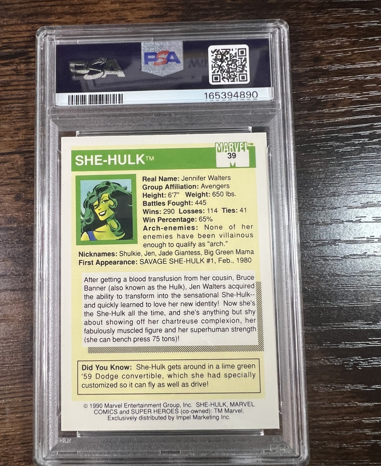 1990 Marvel Universe #39 She-Hulk Impel PSA 8 NM-MT