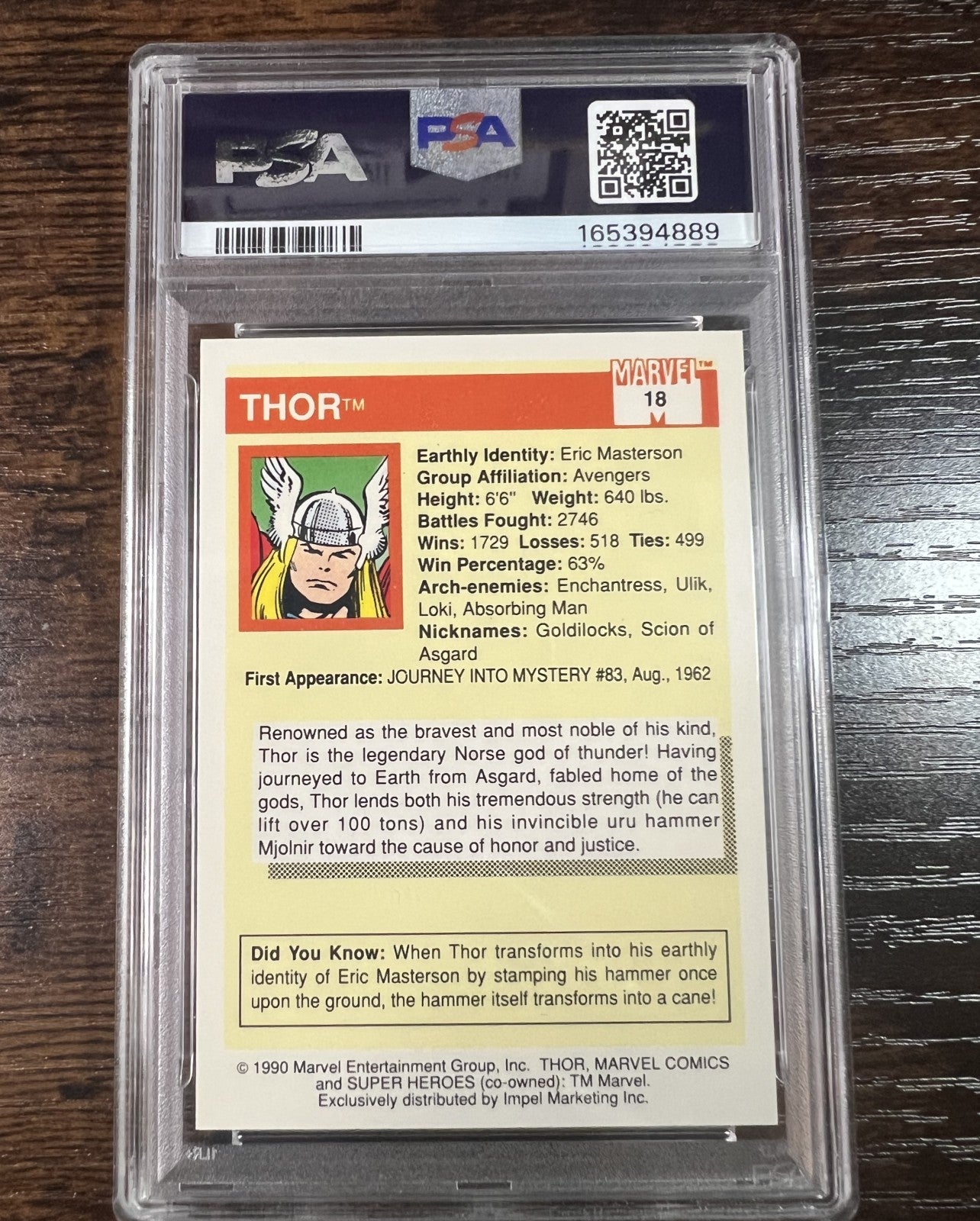 1990 Marvel Universe #18 Thor Impel PSA 6 EX-MT