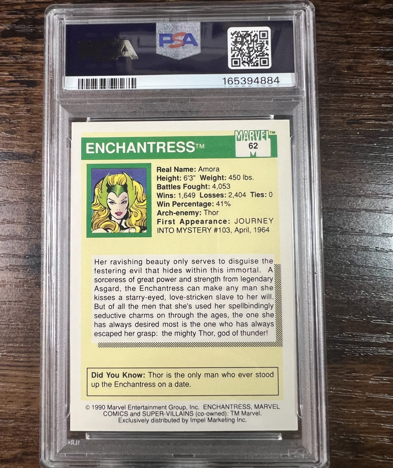 1990 Marvel Universe #62 Enchantress Impel PSA 7 NM
