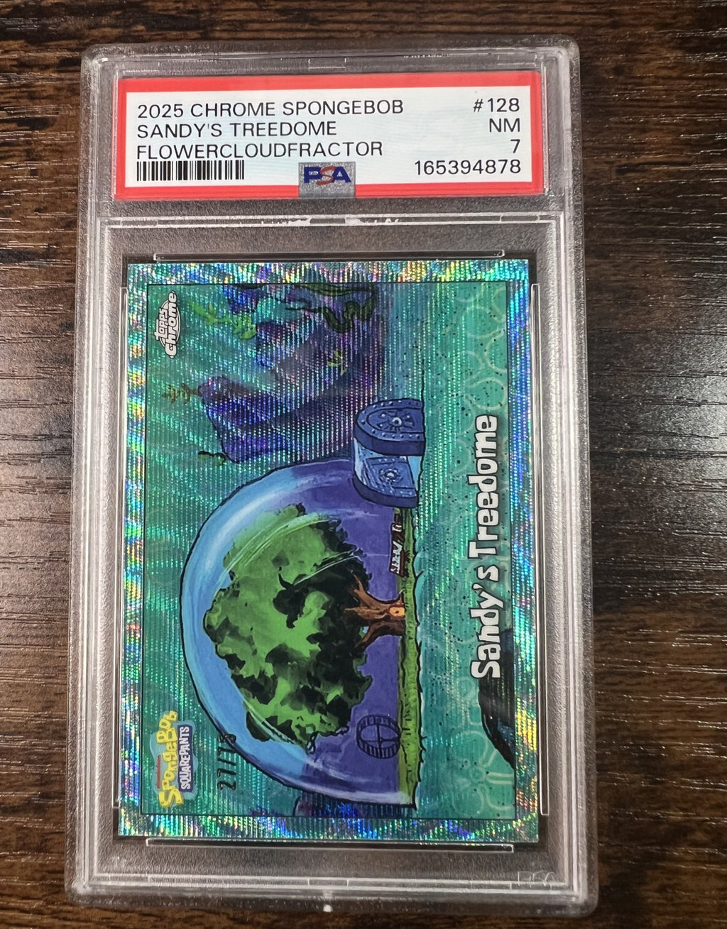 2025 Topps Chrome SpongeBob #128 Sandys Treedome FlowerCloudFractor PSA 7